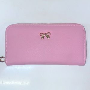 Pink gold bow zipper wallet